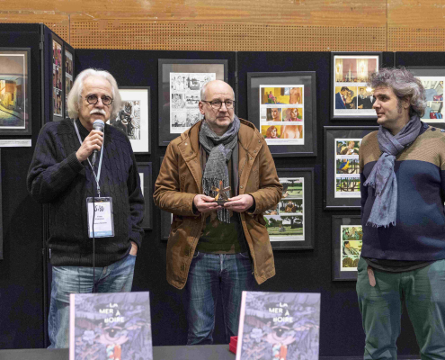 Remise du Prix de la SCAM au SoBD 2023 avec Yves Fremion - le lauréat Blutch - Pierre Cornilleau